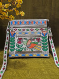 Majestic Peacock – Handpainted Madhubani Peacock Motif Jute Sling Bag