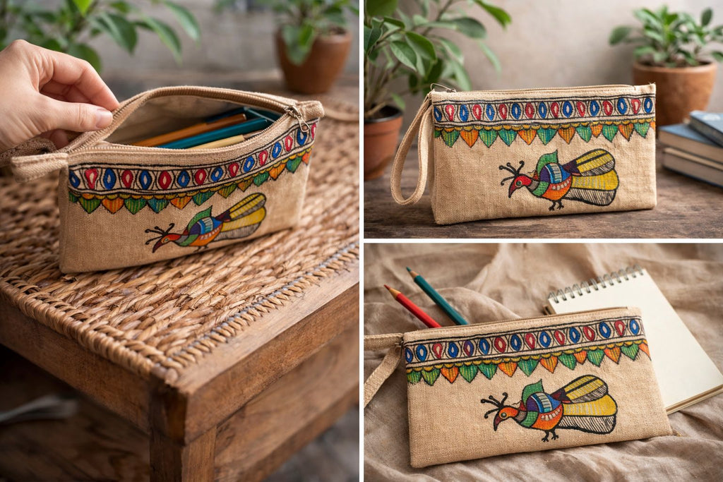 Handpainted Madhubani Jute Pencil Bag (FHP)