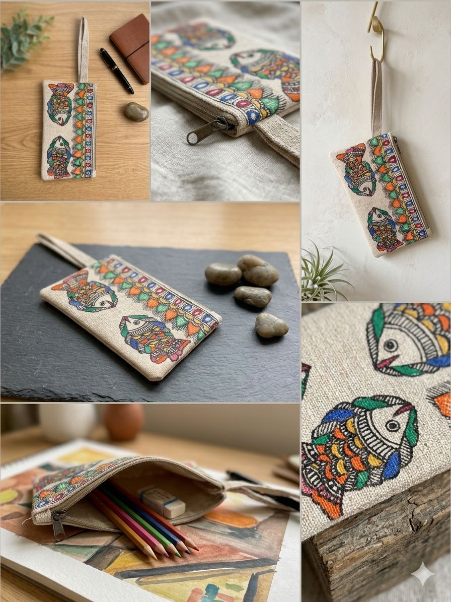 Handpainted Madhubani Jute Pencil Bag (FHP)
