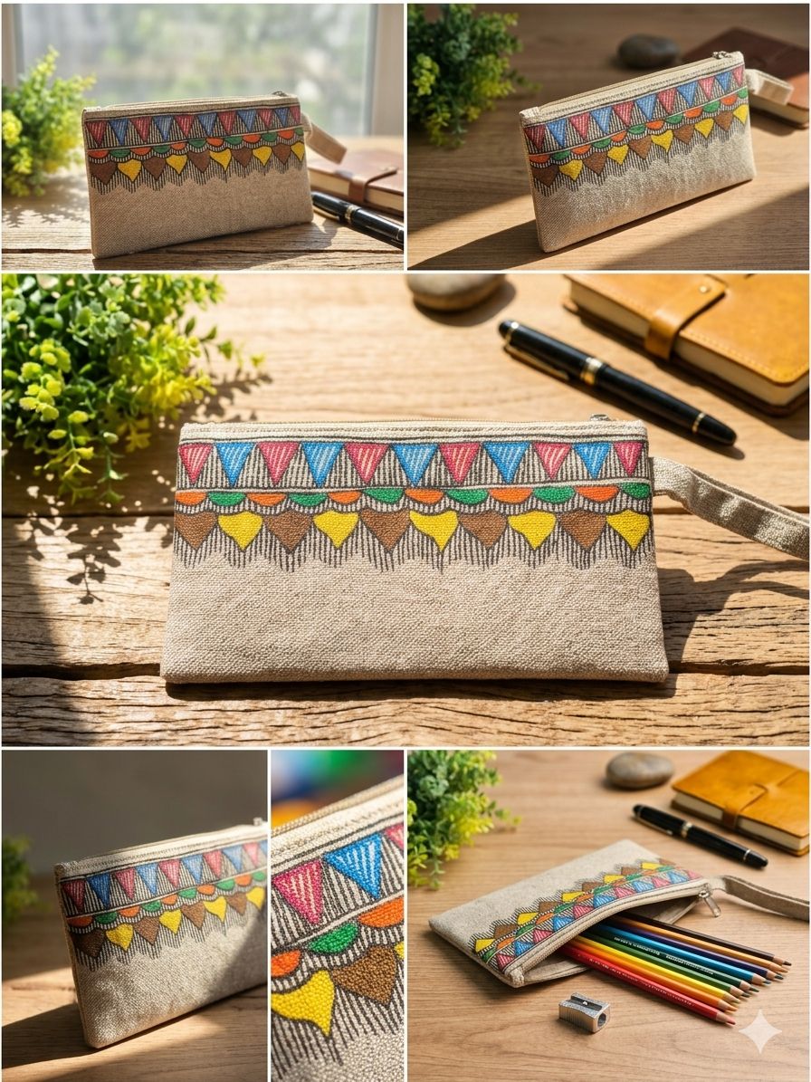 Handpainted Madhubani Jute Pencil Bag (FHP)