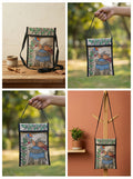Royal Elephant – Handpainted Madhubani Elephant Motif Jute Mobile Bag