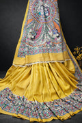 Handpainted Krishna Radha Pure Tussar Silk Saree