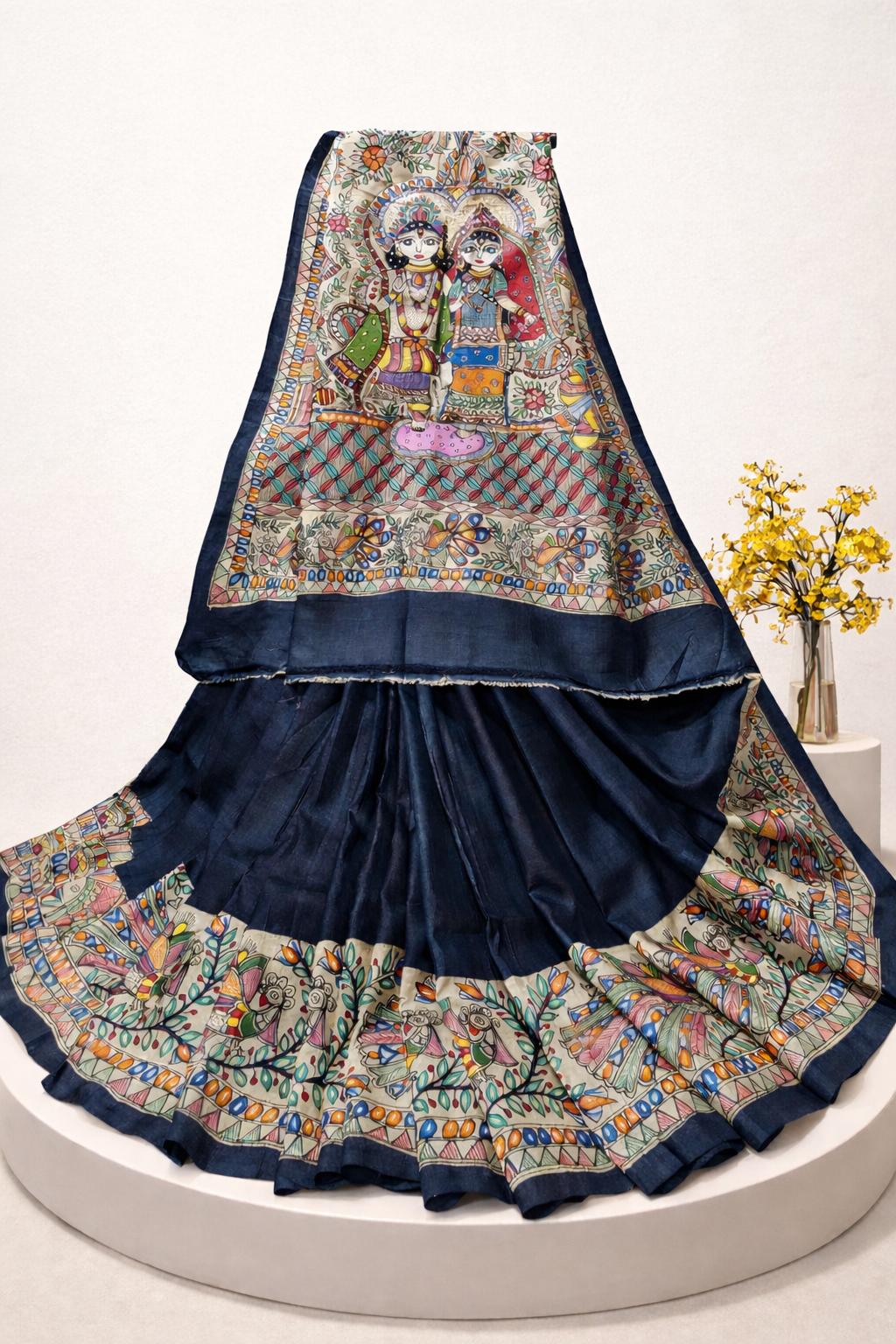Handpainted Ram Darbar Pure Tussar Silk Saree