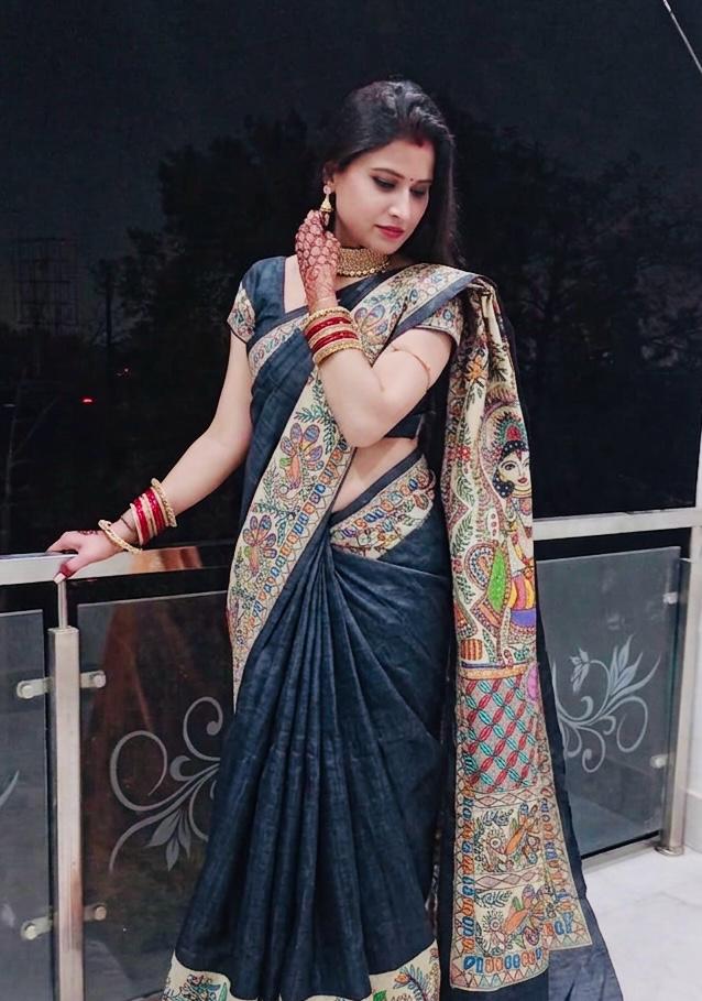 Handpainted Ram Darbar Pure Tussar Silk Saree